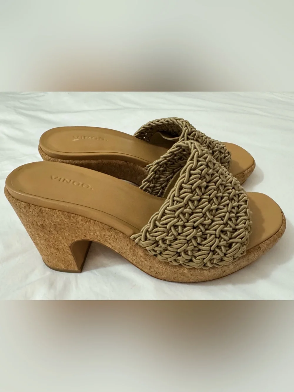 Vince Women's Size 8,5 Nicki Cork Retro Platform Slide Sandals Knotted Cord
